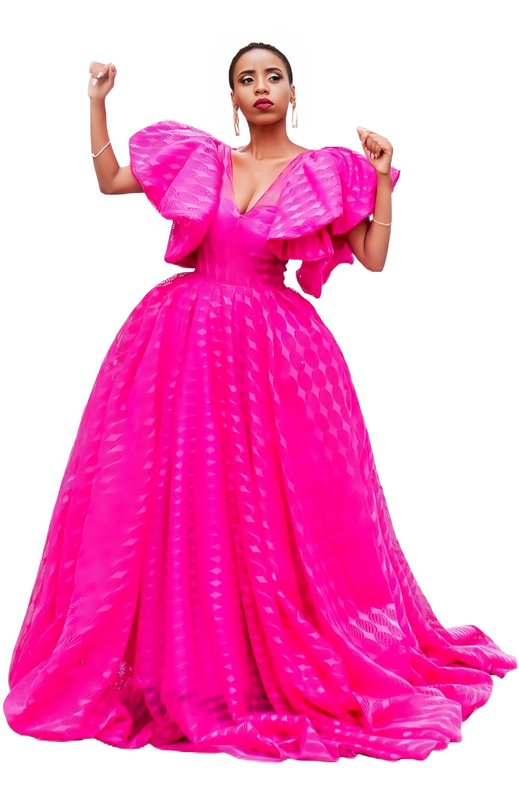 Porcelana Blush pink lace ruffle-sleeves pocket-skirt long dress ...