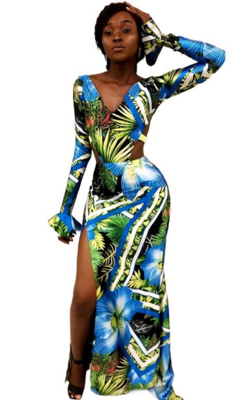 Tropicana <h4 id='idTitleSubProduct'>Blush floral-print front-slit open-back maxi satin dress</h4>
