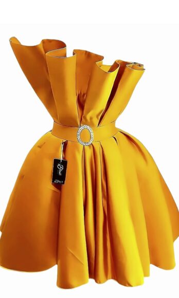 Gorg <h4 id='idTitleSubProduct'>Blush ruffle-pleated top ball-skirt yellow satin party dress</h4>